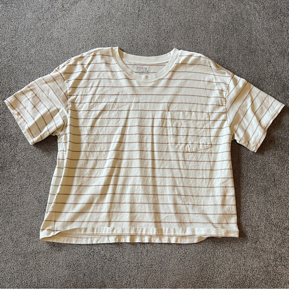 TIME & TRU white & tan striped oversized tee